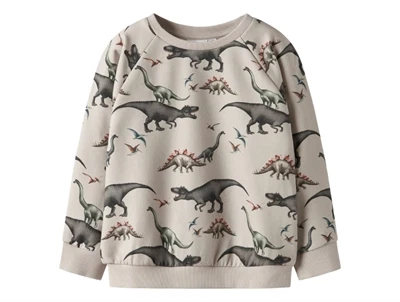 Name It sweatshirt i lys beige nuance pumice stone med dinosaurprint