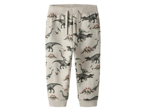 Name It sweatpants i lys beige nuance pumice stone med dinosaurprint