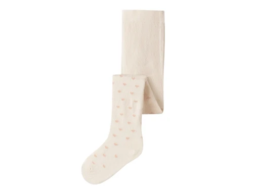 Lil\' Atelier MINI strømpebukser i turtledove med lyserøde hjerter