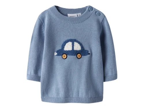 Name It striktrøje i blå nuance endless sky med bilmotiv foran