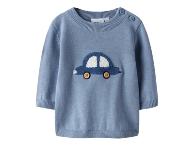 Name It striktrøje i blå nuance endless sky med bilmotiv foran