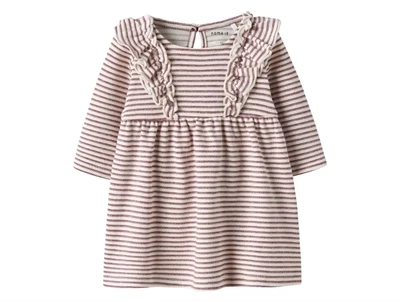 Name It kjole i råhvid nuance oxblood red med smalle røde striber
