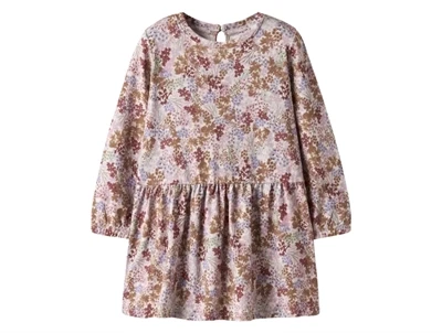 Name It kjole i lys grå nuance pumice stone med blomsterprint