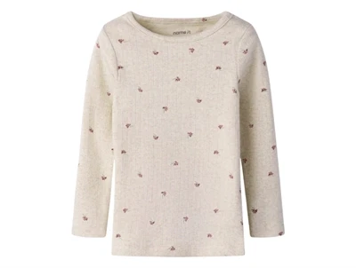 Name It bluse i beige nuance peyote melange med bærprint