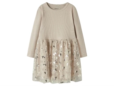Name It kjole i cement med tylskørt og sløjfer