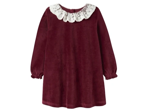 Name It velourkjole i burgundy med blondekrave