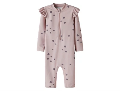 Name It uv badedragt i lilla nuance med hjerteprint og lynlaas