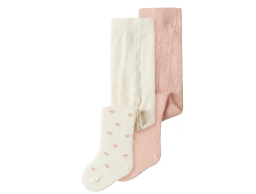 Lil\' Atelier BABY strømpebukser i cameo rose og råhvid 2-pak