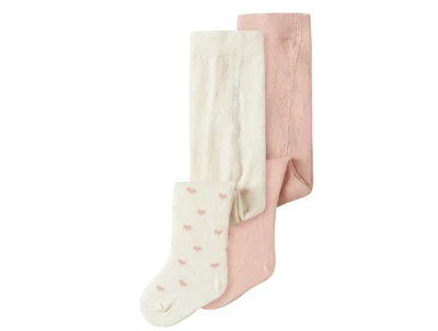 Lil' Atelier BABY strømpebukser i cameo rose og råhvid 2-pak