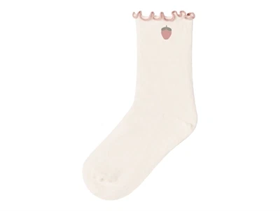 Lil' Atelier stromper i rahvid nuance med jordbaer og boelgekant