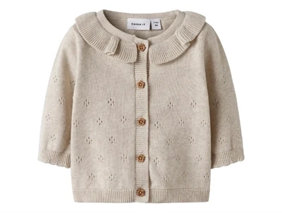 Name It cardigan i beige nuance med knaplukning og ribkant