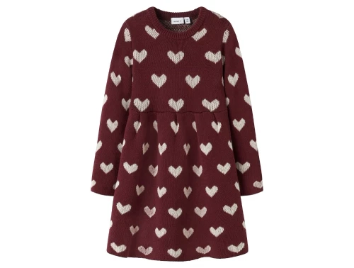 Name It strikkjole burgundy med hjerteprint