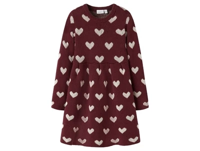 Name It strikkjole burgundy med hjerteprint