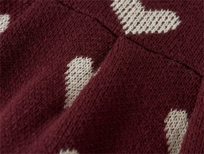 Detalje af strikket materiale med hjerter på kjole fra Name It