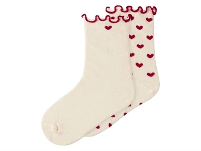 Lil' Atelier strømper i turtledove med røde hjerter 2-pak