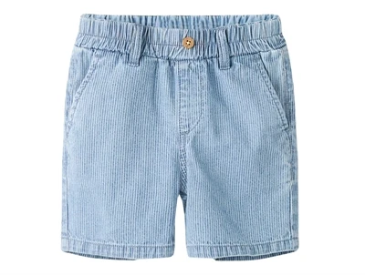 Name It shorts i lys blå denim med striber set forfra