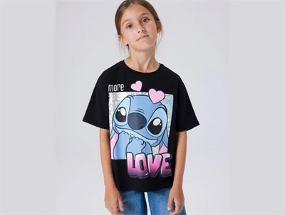 Name It t-shirt black med Stitch motiv og hjerter