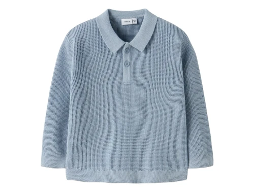 Name It striktrøje blue fog med knapper og krave