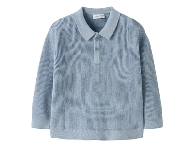 Name It striktrøje blue fog med knapper og krave