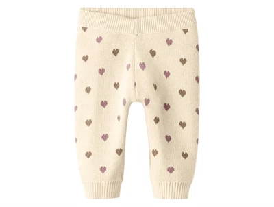 Lil' Atelier strikkebukser i råhvid turtledove med hjerteprint