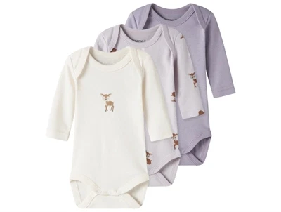 Name It body 3-pak lilac marble med rådyrmotiv