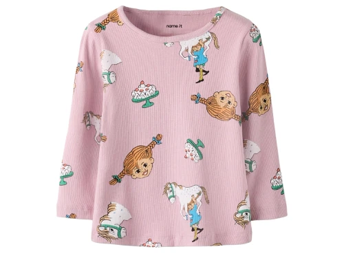 bluse i lyserød keepsake lilac fra Name It med Pippi Langstrømpe print