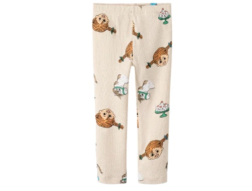 leggings i peyote melange fra Name It med Pippi Langstrømpe print