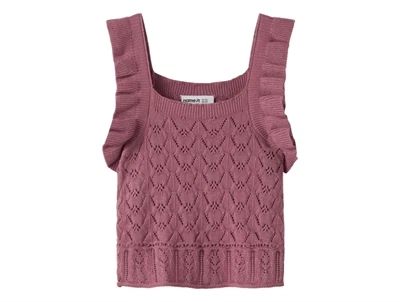 Name It striktop i rosa nuance med hulmønster og flæser forfra