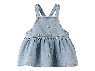 Lil Atelier denim kjole i blå nuance med broderi forfra