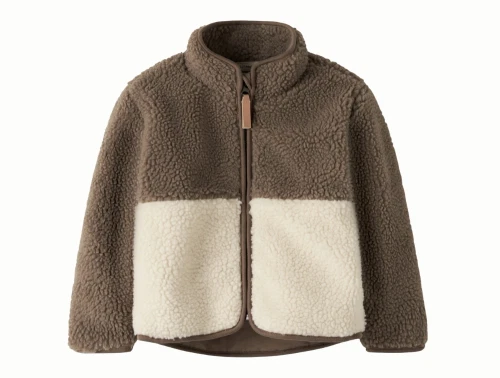 Lil\' Atelier teddyjakke i råhvid og brun med lynlås