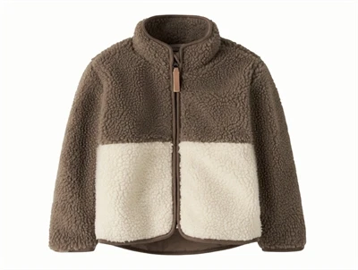 Lil' Atelier teddyjakke i råhvid og brun med lynlås