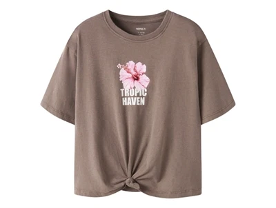 Name It t-shirt i brown lentil med blomsterprint og knude foran