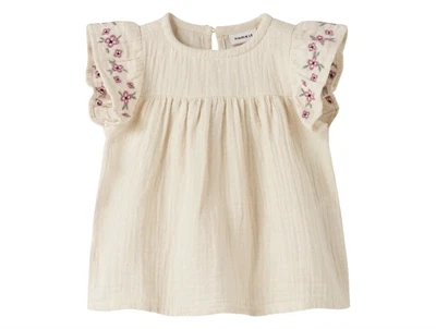 Name It tunika i raahvid nuance med blomsterbroderi