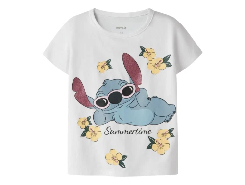 Name It t-shirt i hvid nuance med Stitch print forfra
