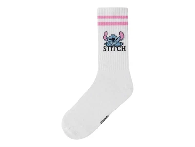 Name It strømper i bright white med Stitch motiv og pink striber