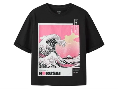 Name It t-shirt i black med Hokusai print forfra