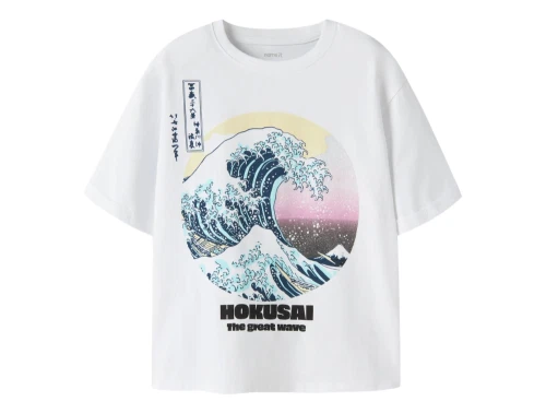 Name It t-shirt i bright white med Hokusai print forfra