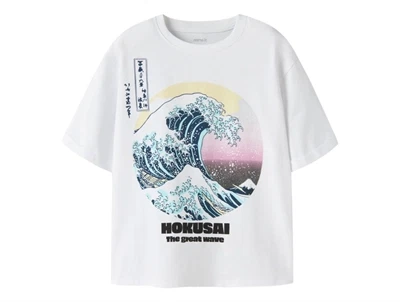 Name It t-shirt i bright white med Hokusai print forfra