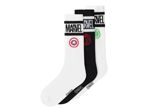 Name It strømper i bright white og sort med Marvel motiv 3 pak