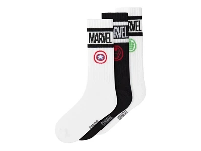 Name It strømper i bright white og sort med Marvel motiv 3 pak