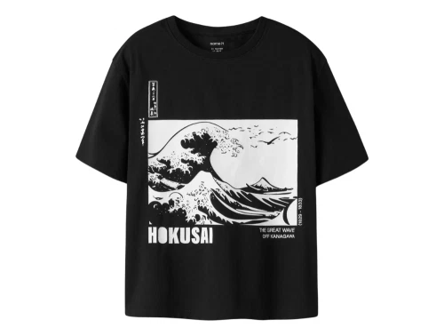 Name It t-shirt i black med Hokusai print forfra