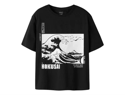 Name It t-shirt i black med Hokusai print forfra