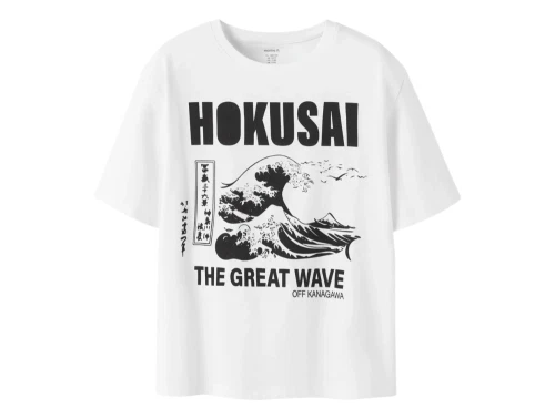 Name It t-shirt i bright white med Hokusai print forfra