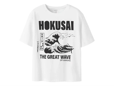 Name It t-shirt i bright white med Hokusai print forfra