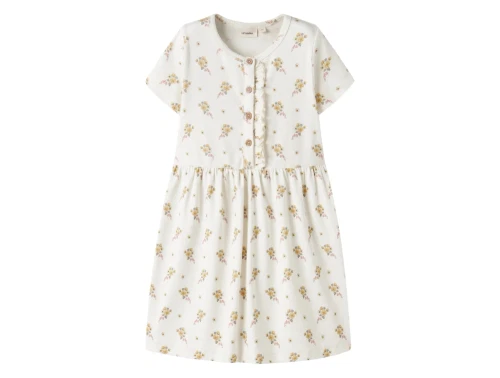 Lil\' Atelier kjole i rahvid nuance med blomsterprint set forfra