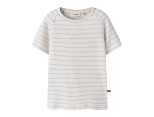 Lil Atelier t-shirt i råhvid nuance med lyseblå striber forfra