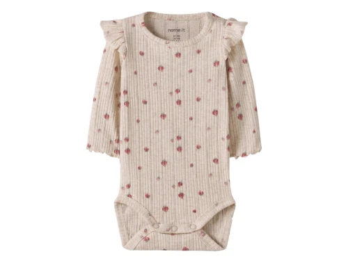 Name It body i beige nuance med jordbærprint og flæser