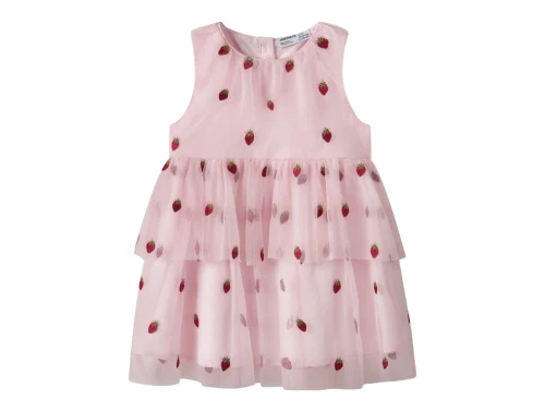 Name It kjole i lyserød nuance med tyl og broderede jordbær foran