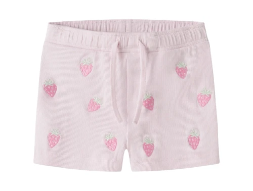 Name It shorts i lyserød nuance med rib og broderede jordbær foran
