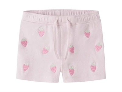 Name It shorts i lyserød nuance med rib og broderede jordbær foran